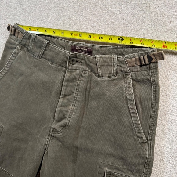 Abercrombie & Fitch Men Cargo Shorts Green Size 30 Button Fly Corduroy Belted - Picture 6 of 8